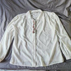 White Blouse with Leaf Details